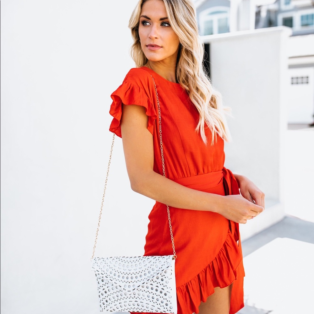 Lovina Ruffle Wrap Dress in Blood Orange